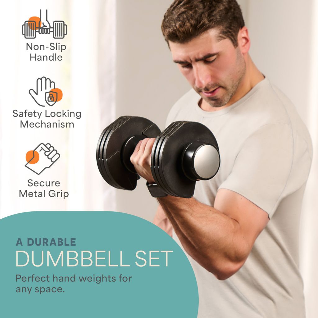 PowerFlow Plus 2 Dumbbells (2.2–11 kg Adjustable Set) - Black - Image 2